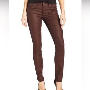 H&M Burgundy Coated Skinny Zip Ankle Jeans - Size 27